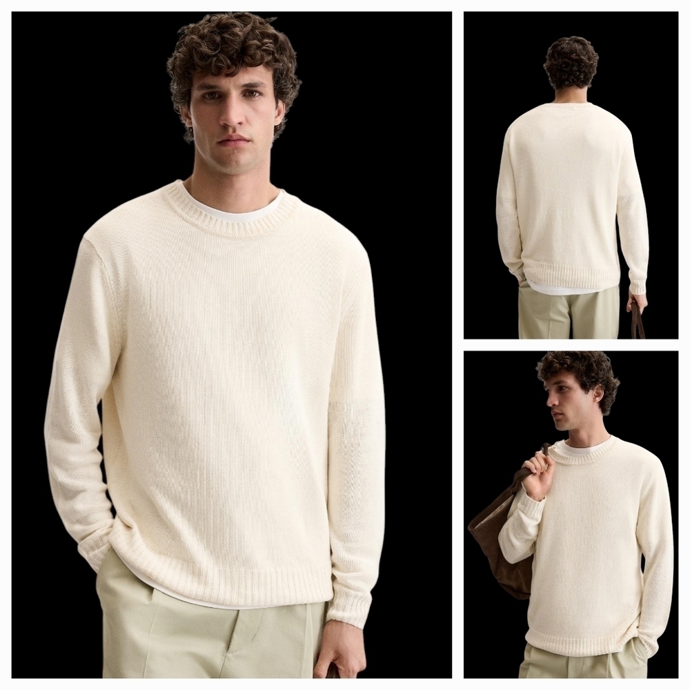 Zara Oyster White Lightweight Knit Crewneck Sweater Men’s Medium NWT